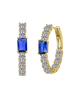 14k Gold Plated with Colored Cubic Zirconia Inside-Out Hoop Earrings