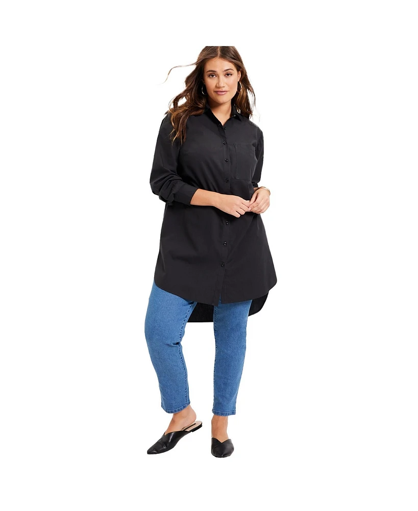 June + Vie Women's Plus Poplin La Max Tunic