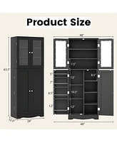 63.5" Tall Kitchen Pantry Storage Cabinet with Glass Door Shelves