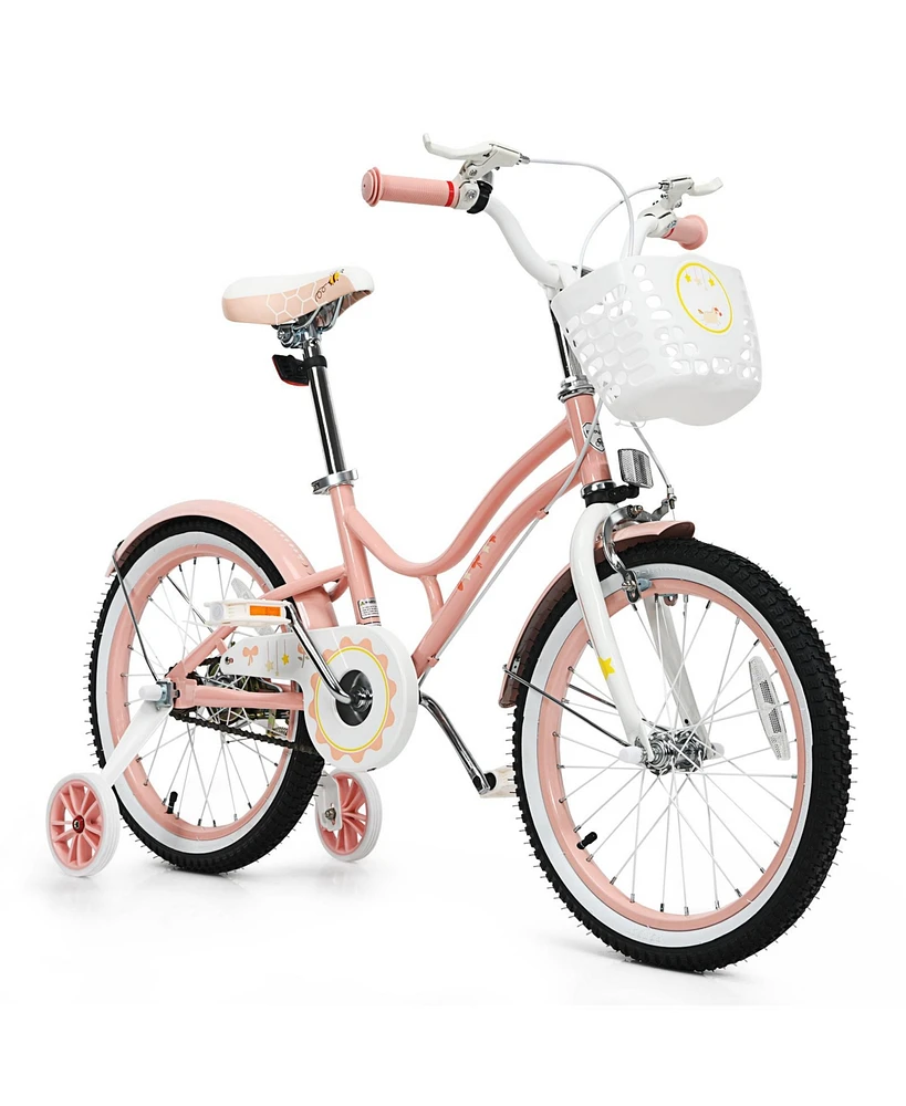 18 Inch Kid Bike 95% Pre-Assembled Girls Bicycle with Training Wheels & Basket