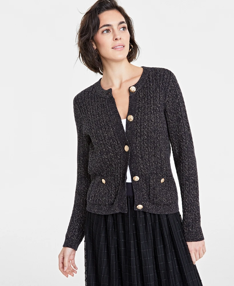 On 34th Women's Metallic Cable-Knit Sweater Jacket, Created for Macy's