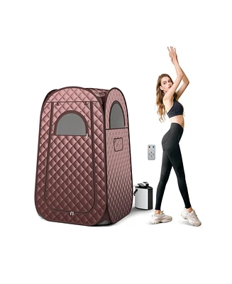 Full-Body Personal Sauna Tent with 1000W 3L Steam Generator-Coffee