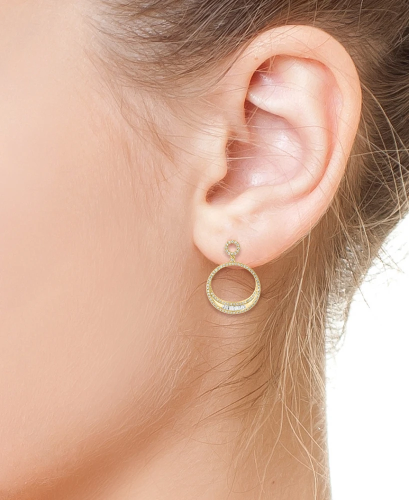 Effy Diamond Round & Baguette Open Circle Drop Earrings (3/4 ct. t.w.) in 14k Gold