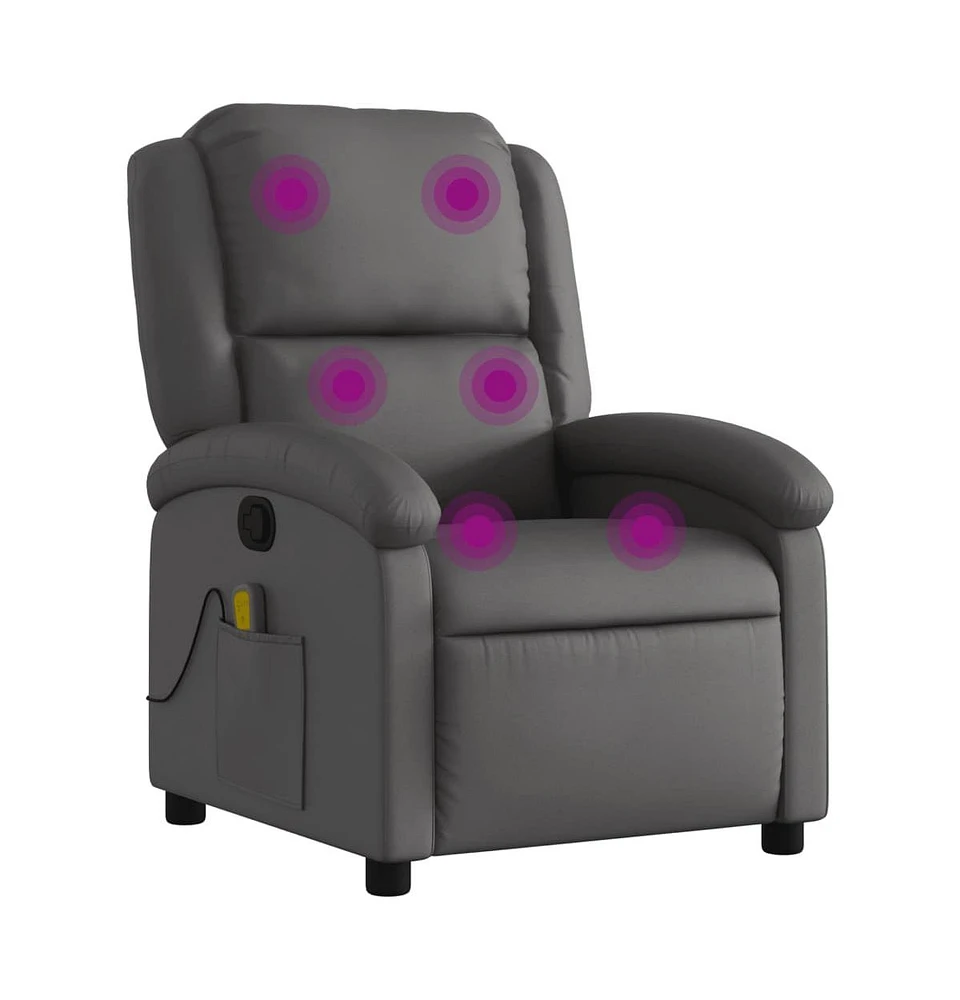 vidaXL Massage Recliner Chair Gray Real Leather