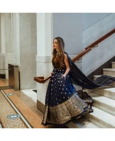 Raas Women's Blue Anarkali Gown with Sequins and Cutdana Handwork on the Torso Banarasi Jacquard Bottom