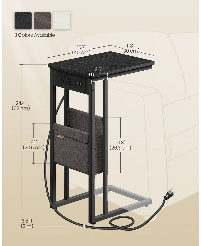 C-Shaped Sofa Table with Charging Station and Power Plug for Small Spaces