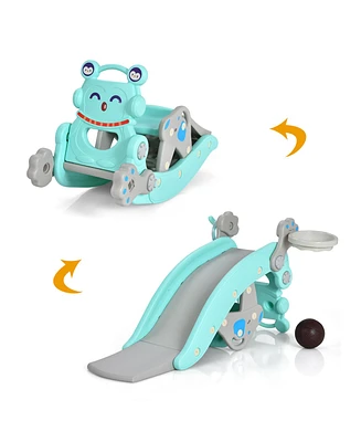 4-in-1 Rocking Horse & Slide Set Toddler Slide Toy w/ Basketball Hoop