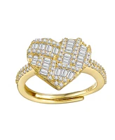 Sterling Silver 14k Gold Plated Cubic Zirconia Puffed Heart Ring