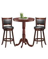 42 Inch Wooden Round Pub Pedestal Side Table with Chessboard