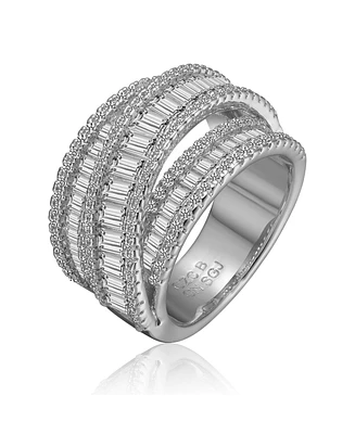 Sterling Silver Cubic Zirconia Crossover Channel Ring