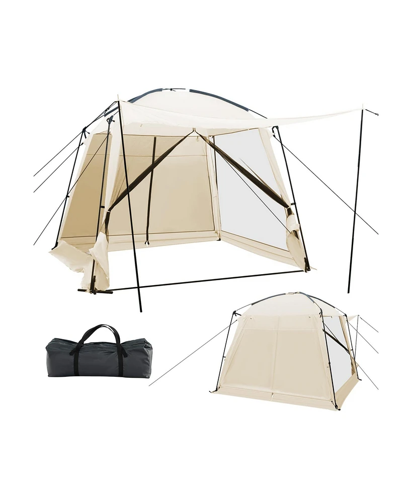 10 x 10 Feet Screened Canopy Tent w/ Vestibule and Zippered Door-Beige