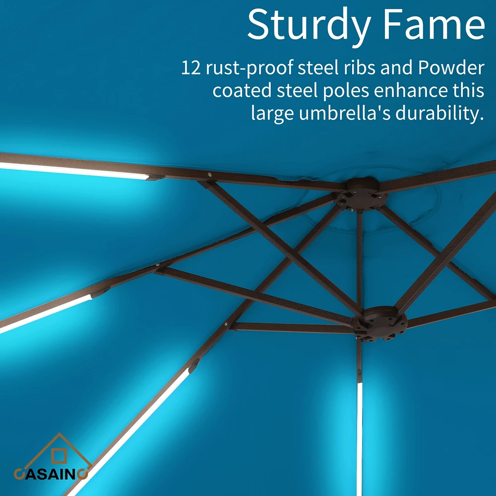 Casainc Outdoor Double-Sided Rectangular Led Light Market Umbrella With Base and Cover