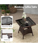 3 Pcs Rocking Bistro Set with Removable Cushions & Tempered Glass Top Coffee Table
