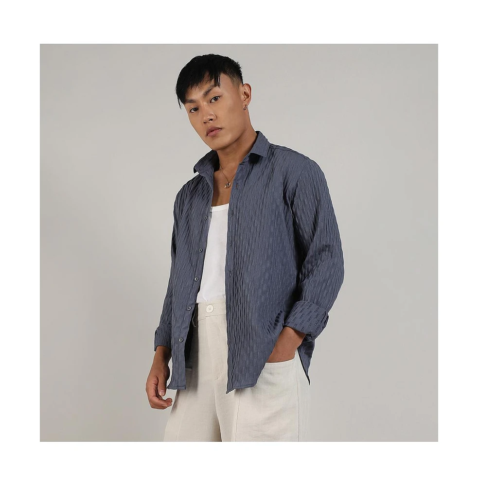 Men's Prussian Blue Crinkled-Weave Shirt