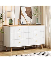 Tribesigns 6 Drawer Dresser, 47 inch Modern White Dresser for Bedroom, Wide Large Double Dresser Wood Storage Organizer Chest of Drawers for Closet Li