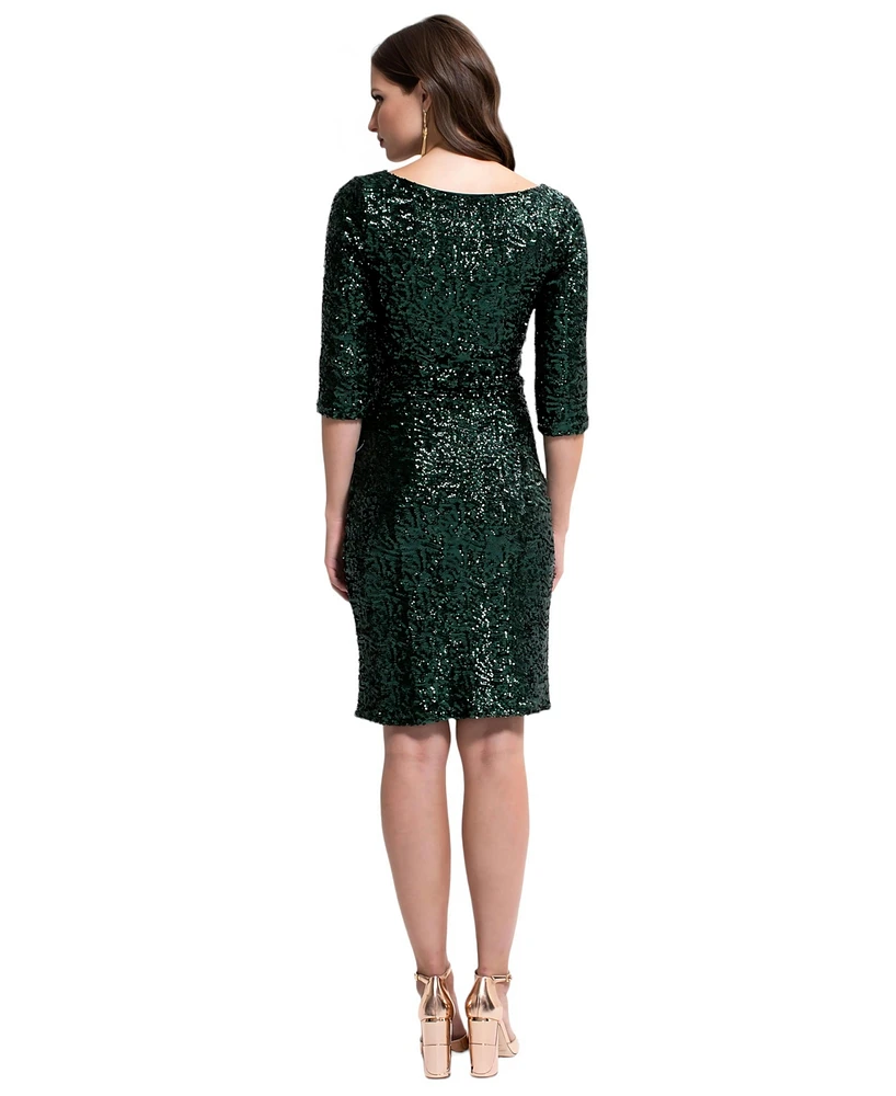 HotSquash London Women's Boat Neck Sequin Dress with Sleeves