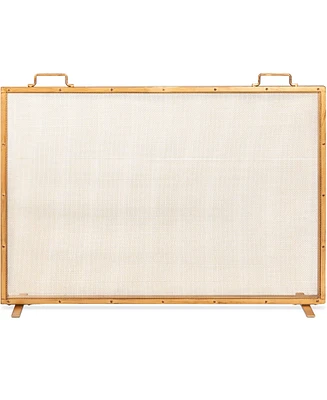 Best Choice Products 38x27in Single Panel Fireplace Screen Handcrafted Steel Mesh Spark Guard w/ Handles