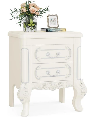 Tribesigns Nightstand, End Table with 2 Drawers, Carved Bedside Tables, Side Table for Bedroom, Living Room, Classic Bedroom Furniture, Night Stand