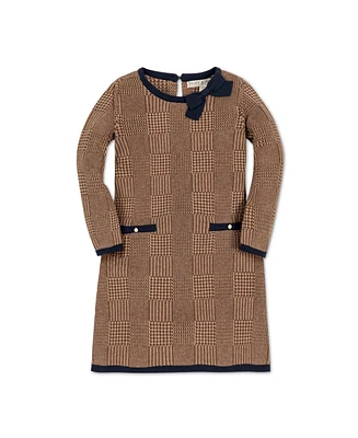 Hope & Henry Toddler Girls Long Sleeve Bow Detail Intarsia Sweater Dress