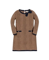 Hope & Henry Toddler Girls Long Sleeve Bow Detail Intarsia Sweater Dress
