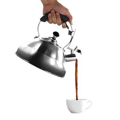 MegaChef 2.7 Quart Stovetop Whistling Kettle in Brushed Silver
