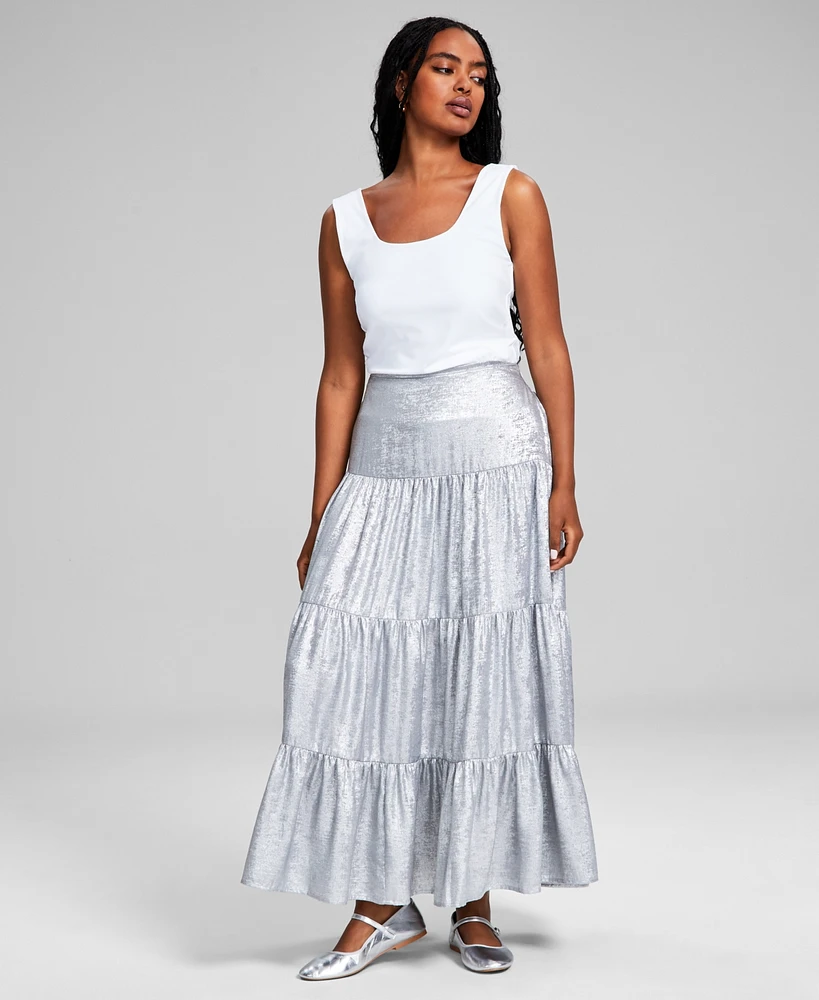 And Now This Women's Metallic Tiered Maxi Skirt, Created for Macy's