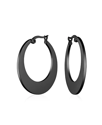 Bling Jewelry Geometric Fashion Big Flat Oval Hoop Earrings Black Ip Or Rose Gold Plated Stainless Steel 1.25 Inch Diameter