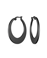 Bling Jewelry Geometric Fashion Big Flat Oval Hoop Earrings Black Ip Or Rose Gold Plated Stainless Steel 1.25 Inch Diameter