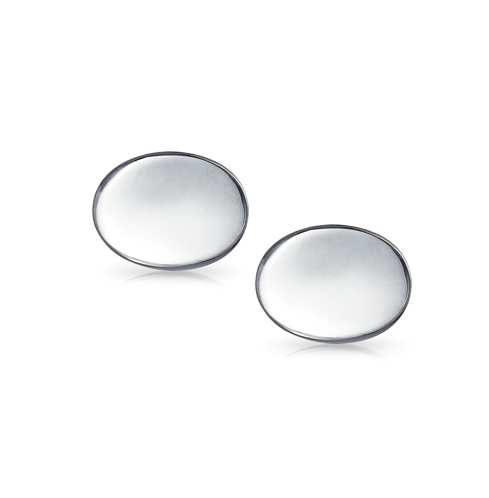 Bling Jewelry Monogram Initial Geometric Concave Oval Disc .925 Sterling Silver Shirt Cufflinks Cuff Links Executive Gift Hinge Bullet Back