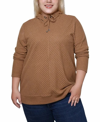 Ny Collection Plus Size Ribbed Long Sleeve Hooded Top