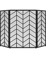 Best Choice Products 52x31in 3-Panel Iron Chevron Fireplace Screen, Spark Guard w/ Handles
