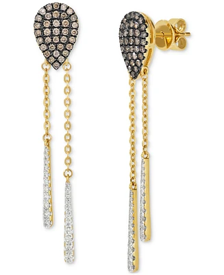 Le Vian Chocolatier Chocolate Diamond & Vanilla Diamond Pear Cluster Dangle Drop Earrings (3/4 ct. t.w.) in 14k Gold