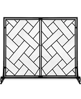Best Choice Products 44x33in 2-Panel Handcrafted Wrought Iron Geometric Fireplace Screen w/ Magnetic Doors