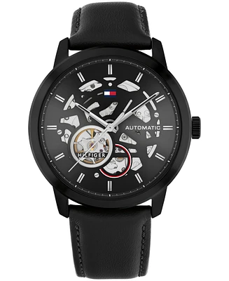 Tommy Hilfiger Men's Automatic Black Leather Strap Watch 43mm