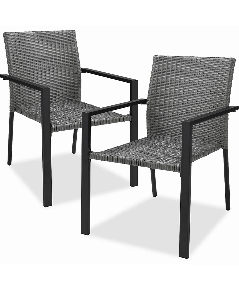 Best Choice Products Set of 2 Wicker Chairs, Stackable Outdoor Dining Furniture w/ Armrests