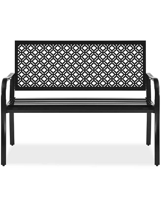 Best Choice Products Indoor Outdoor Steel Garden Bench w/ Geometric Backrest