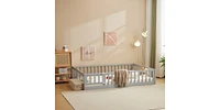 Slickblue Grey Painted Pine Full Fence Bed with Door and Board for Kids
