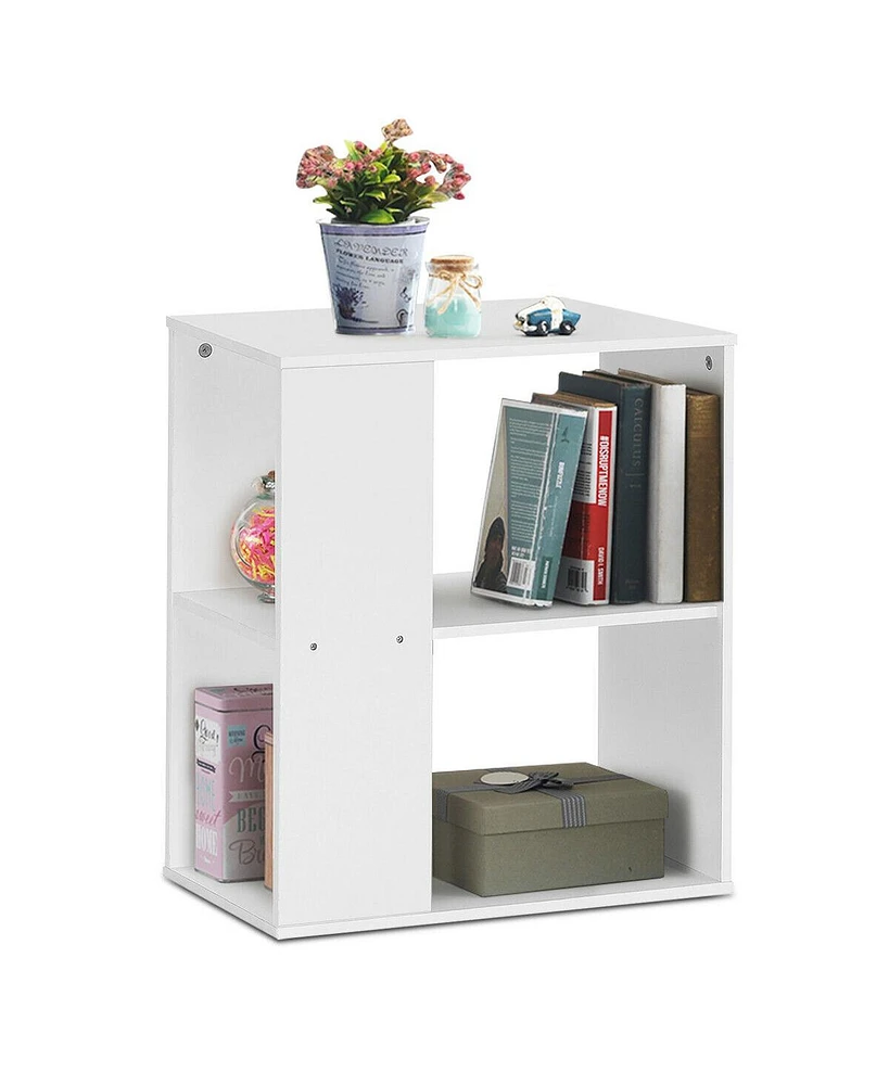 Gymax 2-Tier Side Sofa End Table Bedside Nightstand Brown Home
