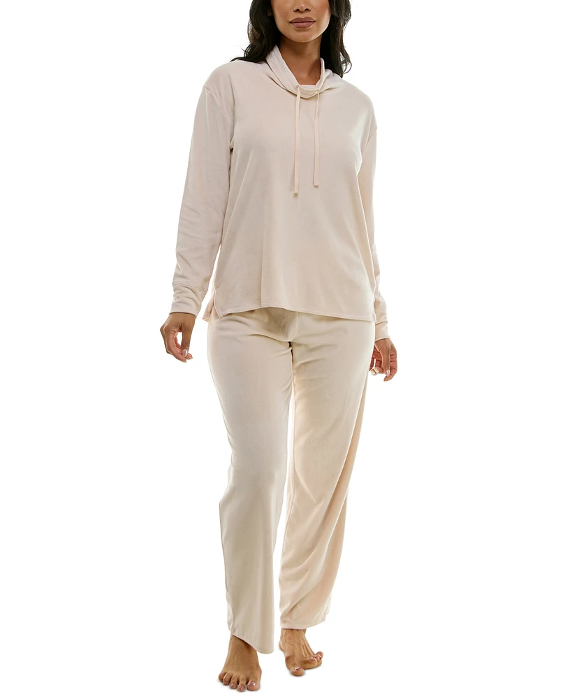 Roudelain Women's Long-Sleeve Hooded Velour Pajama Set