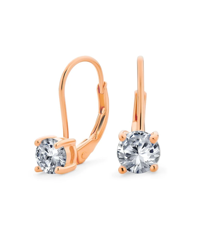Bling Jewelry Traditional Round 1CT Cz Solitaire Drop Earrings Gold Plated .925 Sterling Silver Leverback