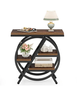 Tribesigns End Table for Living Room, 3-Tier Narrow Side Table with Storage, Wood Sofa Side Table with Geometric Metal Frame, Industrial Nightstand an