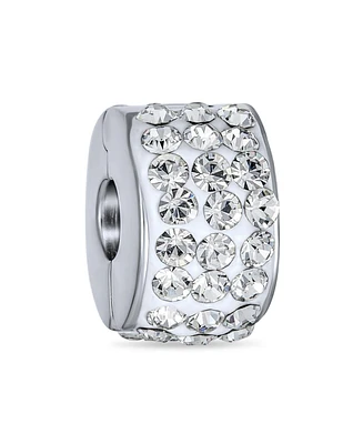 Bling Jewelry Clear White Crystal Spacer Stopper Bead Charm .925 Sterling Silver Snap Clasp Fits European Bracelet