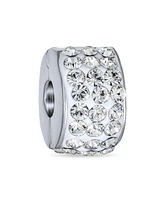 Bling Jewelry Clear White Crystal Spacer Stopper Bead Charm .925 Sterling Silver Snap Clasp Fits European Bracelet