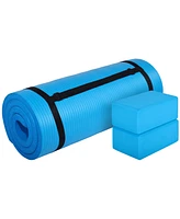 BalanceFrom Fitness 71"x24" Anti Tear Yoga Mat w/Strap, Knee Pad & Blocks