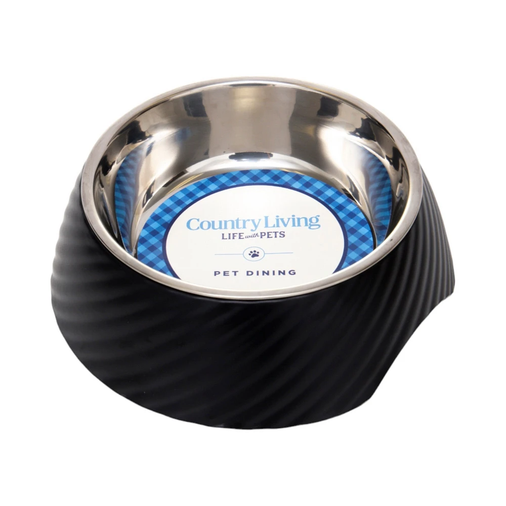 Country Living Set of 2 Twill Melamine Dog Bowls with Removable Stainless Steel Inserts – Stylish & Durable Pet Feeder