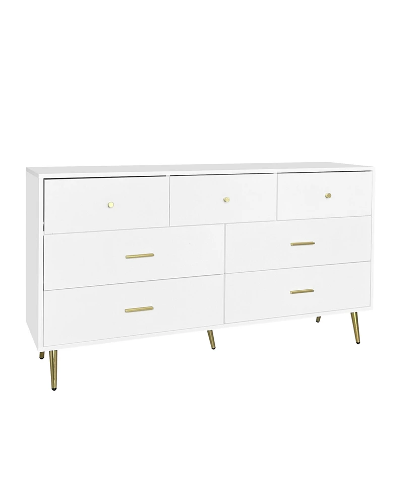 Modern Chest of Drawers – 7-Drawer Dresser with Golden Handles & Legs, Stylish Storage for Bedroom