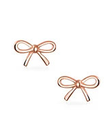 Bling Jewelry Delicate Simple Dainty Ribbon Birthday Present Bow Stud Earrings Rose Gold Plated .925 Sterling Silver