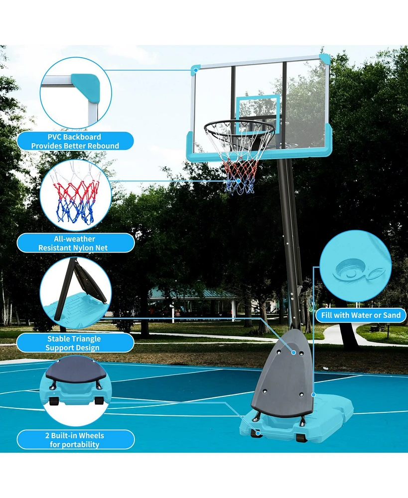 Slickblue Outdoor Portable Basketball Hoop System, Height Adjustable 7.5-10ft, 44 Inch Backboard, with Stable Base and Wheels