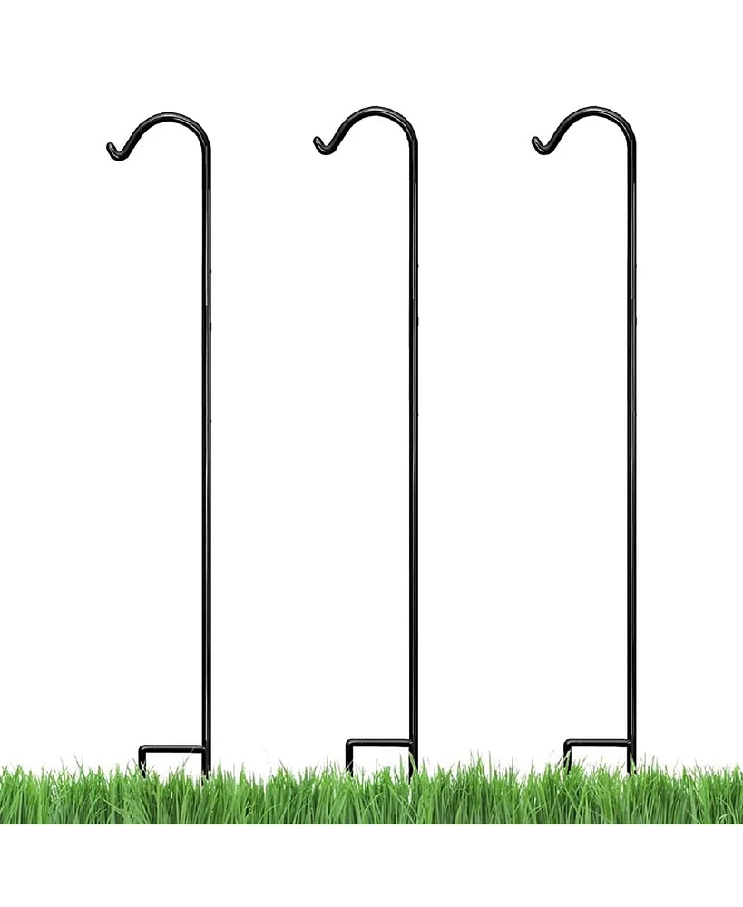 Ashman 92 Inch Shepherd's Hook Premium Metal Garden Plant Hanger, Black (3 Pack