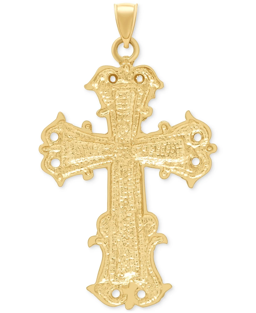 Men's Two-Tone Textured Inlay Fancy Cross Pendant in 14k Gold